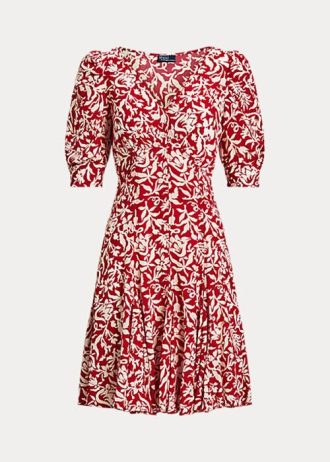 Flower Women’s Ralph Lauren Floral Mutton-Sleeve Godet Crepe Dress