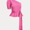 Fuchsia Women’s Ralph Lauren Belted One-Shoulder Cotton Tops