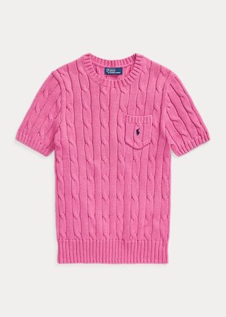 Fuchsia Women’s Ralph Lauren Cable-Knit Cotton Short-Sleeve Sweaters