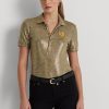 Gold Women’s Ralph Lauren Foil-Print Jersey Polo Shirts