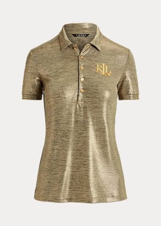Gold Women’s Ralph Lauren Foil-Print Jersey Polo Shirts Gold Women’s Ralph Lauren Foil-Print Jersey Polo Shirts