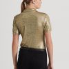 Gold Women’s Ralph Lauren Foil-Print Jersey Polo Shirts