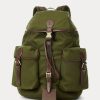 Green Men’s Ralph Lauren Leather-Trim Canvas Backpacks Green Men’s Ralph Lauren Leather-Trim Canvas Backpacks