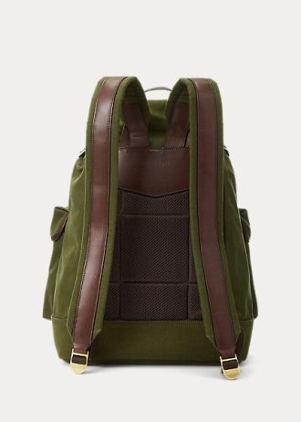 Green Men’s Ralph Lauren Leather-Trim Canvas Backpacks