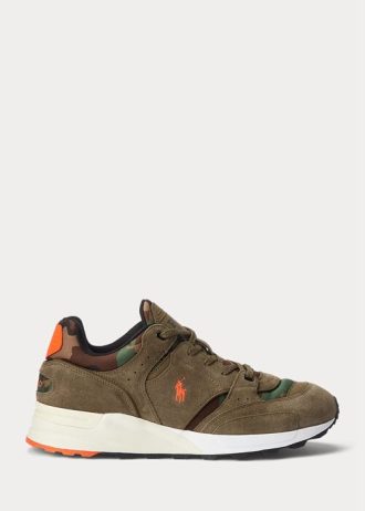 Green Men’s Ralph Lauren Trackster 200 Suede & Camo Twill Sneakers