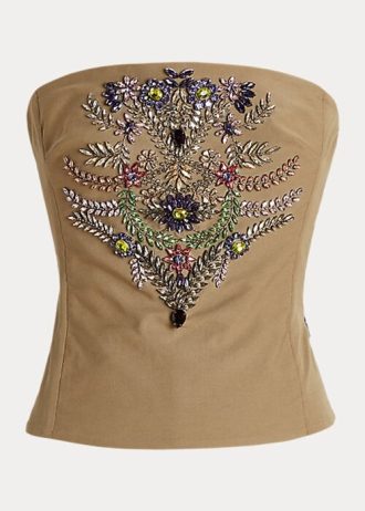 Green Women’s Ralph Lauren Cailin Embellished Cotton Bustier Tops