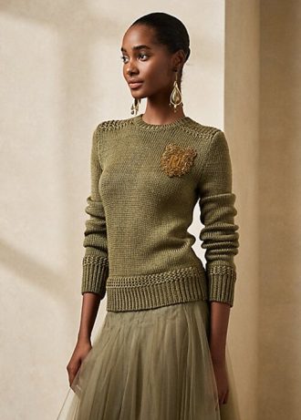 Green Women’s Ralph Lauren Embellished Silk-Blend Crewneck Sweaters