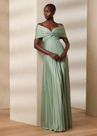 Green Women’s Ralph Lauren Merridan Pleated Jersey Evening Dress