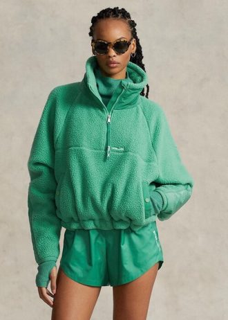 Green Women’s Ralph Lauren Ripstop-trim High-pile Fleece Pullover Sweatshirts