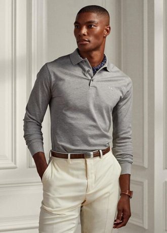 Grey Men’s Ralph Lauren Custom Slim Fit Pique Polo Shirts