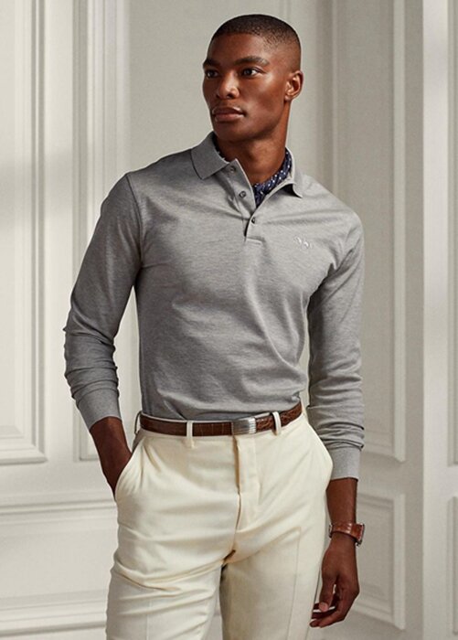 Grey Men’s Ralph Lauren Custom Slim Fit Pique Polo Shirts Grey Men’s Ralph Lauren Custom Slim Fit Pique Polo Shirts
