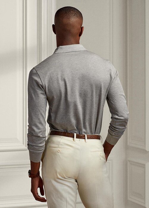 Grey Men’s Ralph Lauren Custom Slim Fit Pique Polo Shirts Grey Men’s Ralph Lauren Custom Slim Fit Pique Polo Shirts