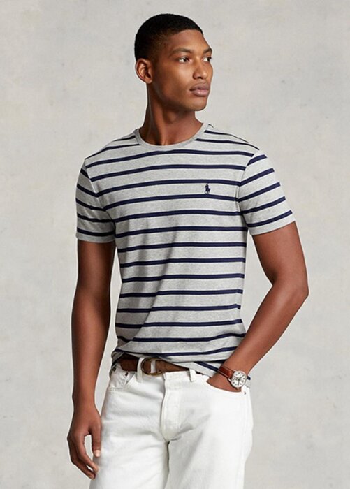 Grey Men’s Ralph Lauren Custom Slim Striped Soft Cotton T Shirts Grey Men’s Ralph Lauren Custom Slim Striped Soft Cotton T Shirts