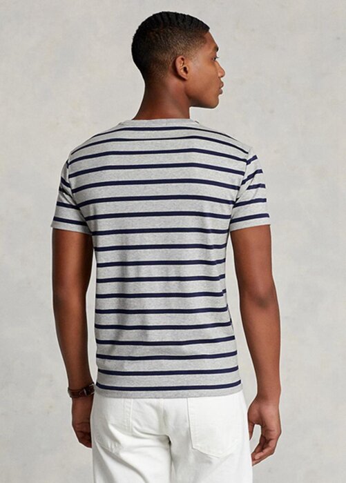 Grey Men’s Ralph Lauren Custom Slim Striped Soft Cotton T Shirts Grey Men’s Ralph Lauren Custom Slim Striped Soft Cotton T Shirts