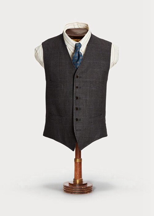 Grey Men’s Ralph Lauren Plaid Silk-linen Waistcoat Blazers Grey Men’s Ralph Lauren Plaid Silk-linen Waistcoat Blazers
