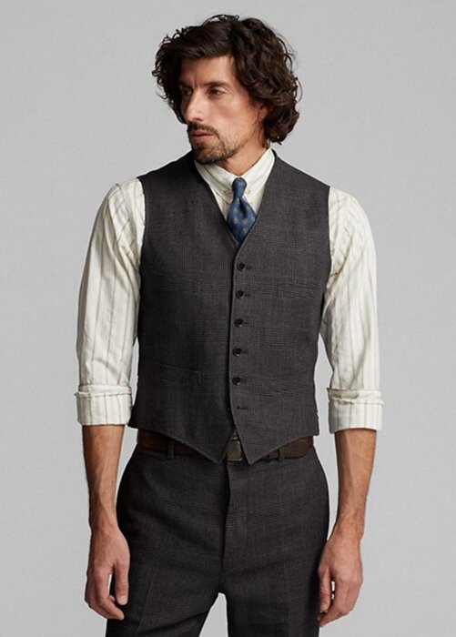 Grey Men’s Ralph Lauren Plaid Silk-linen Waistcoat Blazers Grey Men’s Ralph Lauren Plaid Silk-linen Waistcoat Blazers