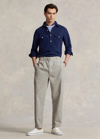 Grey Men’s Ralph Lauren Pleated Baggy Fit Canvas  Pants