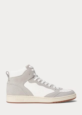 Grey / White Men’s Ralph Lauren Court Leather-Suede High-Top Sneakers