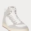 Grey / White Men’s Ralph Lauren Court Leather-Suede High-Top Sneakers