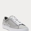 Grey / White Men’s Ralph Lauren Longwood Logo Leather Sneakers