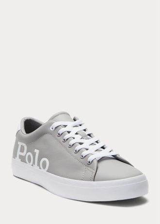 Grey / White Men’s Ralph Lauren Longwood Logo Leather Sneakers