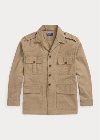 Khaki Men’s Ralph Lauren Dobby Utility Overshirt Jackets