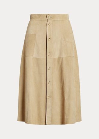 Khaki Women’s Ralph Lauren Aryiana Lamb-Suede Skirts