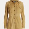 Khaki Women’s Ralph Lauren Lambskin Suede Surplus Shirts