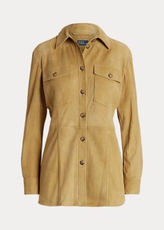 Khaki Women’s Ralph Lauren Lambskin Suede Surplus Shirts
