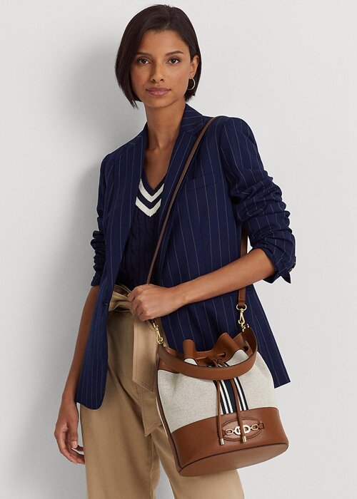 Lauren Tan/ Navy Stripe Women’s Ralph Lauren Canvas Large Andie Handbag Lauren Tan/ Navy Stripe Women’s Ralph Lauren Canvas Large Andie Handbag