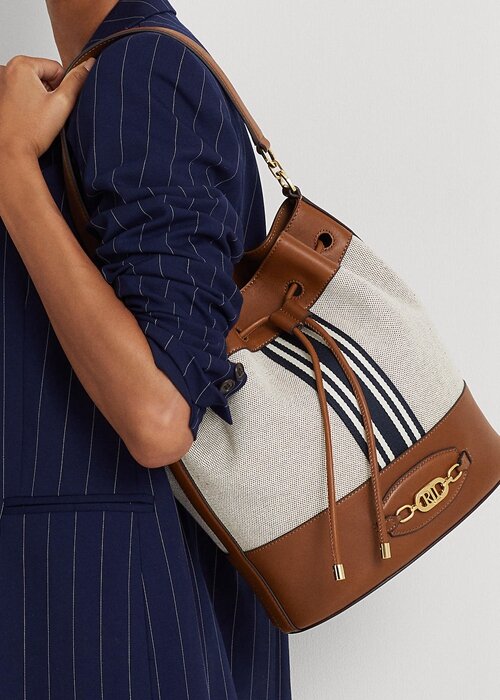 Lauren Tan/ Navy Stripe Women’s Ralph Lauren Canvas Large Andie Handbag Lauren Tan/ Navy Stripe Women’s Ralph Lauren Canvas Large Andie Handbag