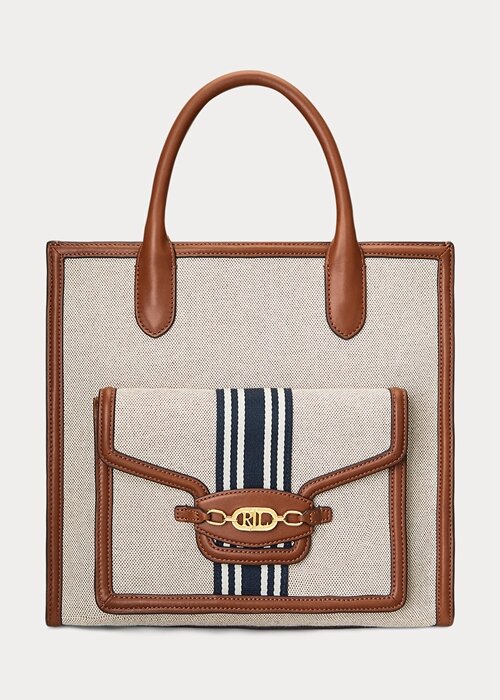 Lauren Tan/Navy Women’s Ralph Lauren Canvas Large Symone Tote Bags Lauren Tan/Navy Women’s Ralph Lauren Canvas Large Symone Tote Bags
