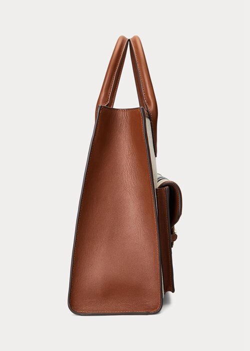 Lauren Tan/Navy Women’s Ralph Lauren Canvas Large Symone Tote Bags Lauren Tan/Navy Women’s Ralph Lauren Canvas Large Symone Tote Bags