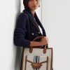 Lauren Tan/Navy Women’s Ralph Lauren Canvas Large Symone Tote Bags Lauren Tan/Navy Women’s Ralph Lauren Canvas Large Symone Tote Bags