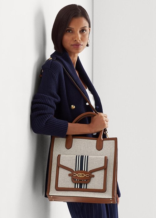 Lauren Tan/Navy Women’s Ralph Lauren Canvas Large Symone Tote Bags Lauren Tan/Navy Women’s Ralph Lauren Canvas Large Symone Tote Bags