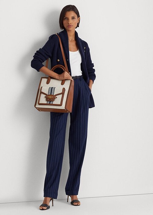 Lauren Tan/Navy Women’s Ralph Lauren Canvas Large Symone Tote Bags Lauren Tan/Navy Women’s Ralph Lauren Canvas Large Symone Tote Bags