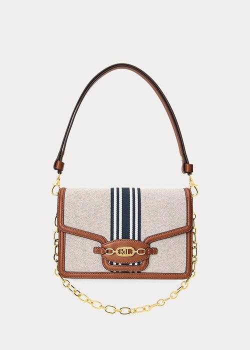 Lauren Tan /Navy Women’s Ralph Lauren Striped Canvas Medium Handbag Lauren Tan /Navy Women’s Ralph Lauren Striped Canvas Medium Handbag