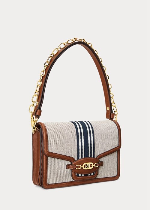 Lauren Tan /Navy Women’s Ralph Lauren Striped Canvas Medium Handbag Lauren Tan /Navy Women’s Ralph Lauren Striped Canvas Medium Handbag