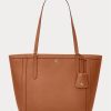 Lauren Tan Women’s Ralph Lauren Crosshatch Leather Medium Clare Tote Bags