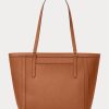 Lauren Tan Women’s Ralph Lauren Crosshatch Leather Medium Clare Tote Bags