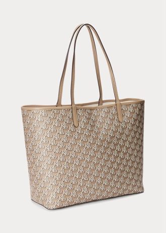 Light Camel Women’s Ralph Lauren Coated Canvas Medium Collins Tote Bags