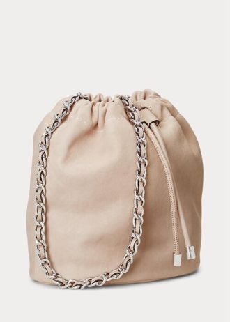 Light Pink Women’s Ralph Lauren Washed Leather Medium Emmy Bucket Bags