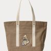 Madison Tan Women’s Ralph Lauren Canvas Medium Polo Bear Tote Bags