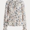 Multicolor Women’s Ralph Lauren Floral Jersey Tie-Neck Peplum Tops