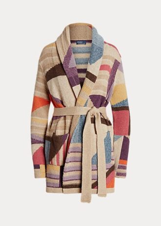 Multicolor Women’s Ralph Lauren Geo-Motif Shawl Linen-Blend Sweaters