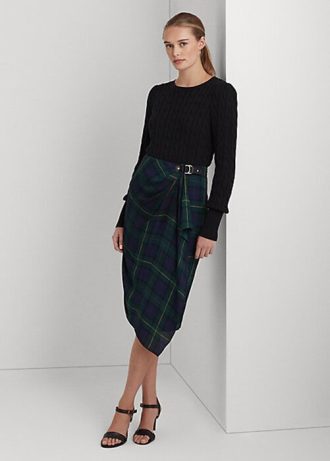 Multicolor Women’s Ralph Lauren Plaid Buckle-Trim Georgette Skirts