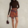 Multicolor Women’s Ralph Lauren Plaid Fringe-and-Leather-Trim Wrap Skirts