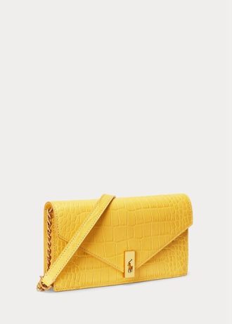 Mustard Women’s Ralph Lauren Polo ID Croc-Embossed Chain Wallets