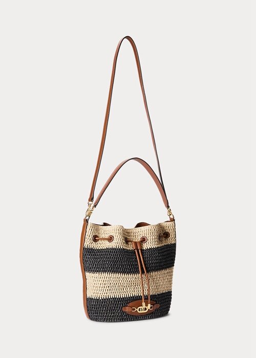 Natural/Black/Lauren Tan Women’s Ralph Lauren Straw Large Andie Handbag Natural/Black/Lauren Tan Women’s Ralph Lauren Straw Large Andie Handbag