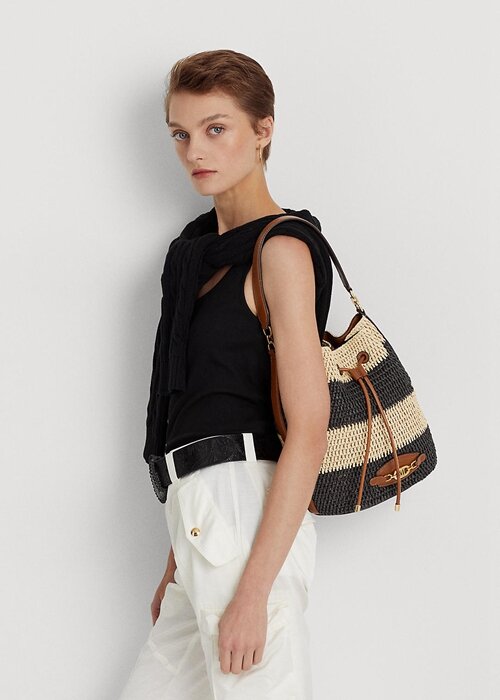 Natural/Black/Lauren Tan Women’s Ralph Lauren Straw Large Andie Handbag Natural/Black/Lauren Tan Women’s Ralph Lauren Straw Large Andie Handbag